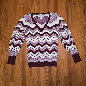 WHBM White Purple Maroon V-Neck Sweater
